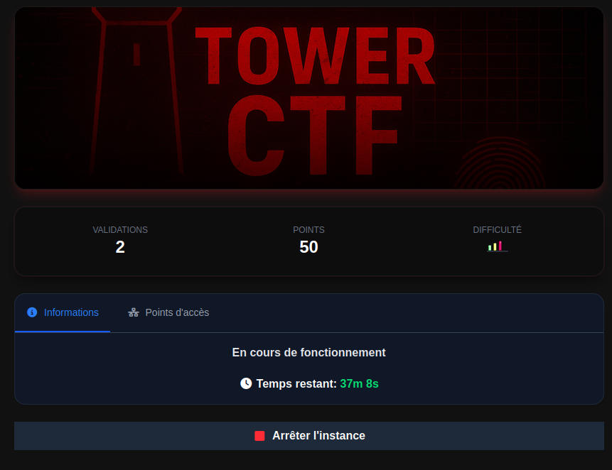 Instance active et panel de connexion